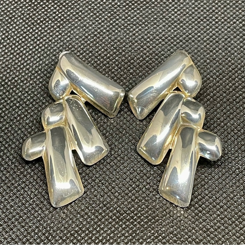 Vintage 80's Puffy Chevron Drop Earrings